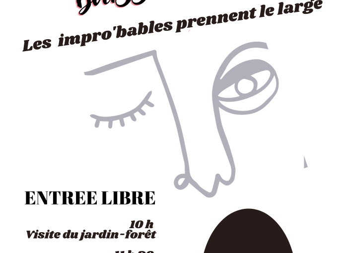 Affiche avec le programme de la journée Impros buissonnières aux Jardins de la Capitelle à Saussines le 1er mai 2023